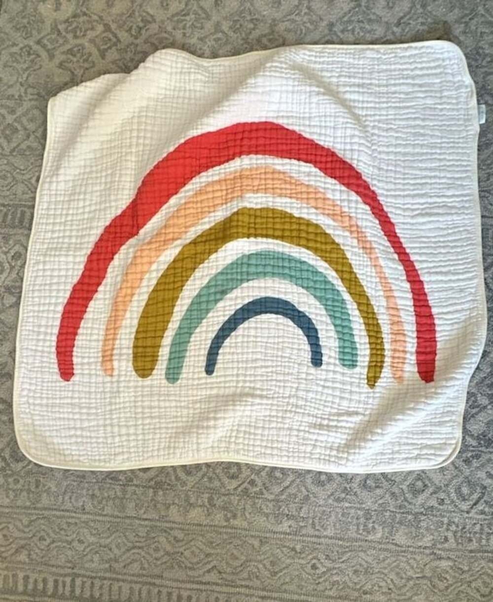 Clementine Kids Rainbow Quilt Toddler Blanket White Cotton Muslin